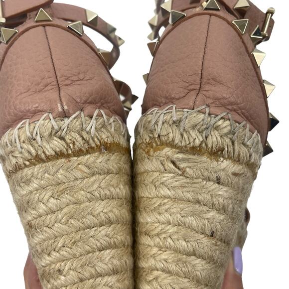Valentino Garavani Rockstud Double Leather Wedge Espadrille Pink Size 39 - Picture 8 of 12